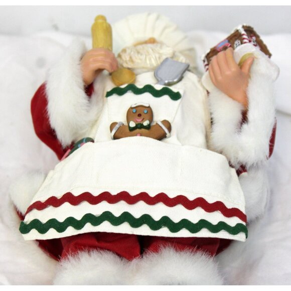 Vtg Fabric Mache Santa Baker 11" Figurine Christmas Cookie Bar Gingerbread Apron - Picture 5 of 7
